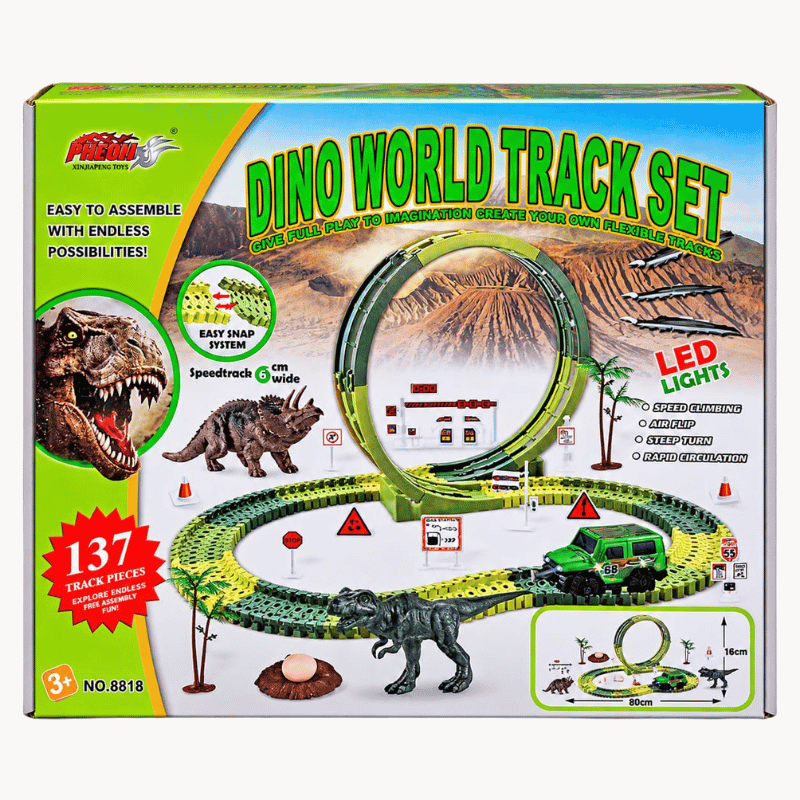 Pista de carrera con dinosaurio